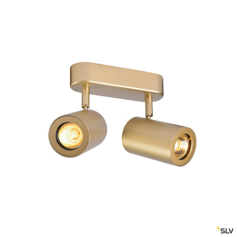 ENOLA_B, wall and ceiling light, spot, double-headed, QPAR51, brass, max. 100W
