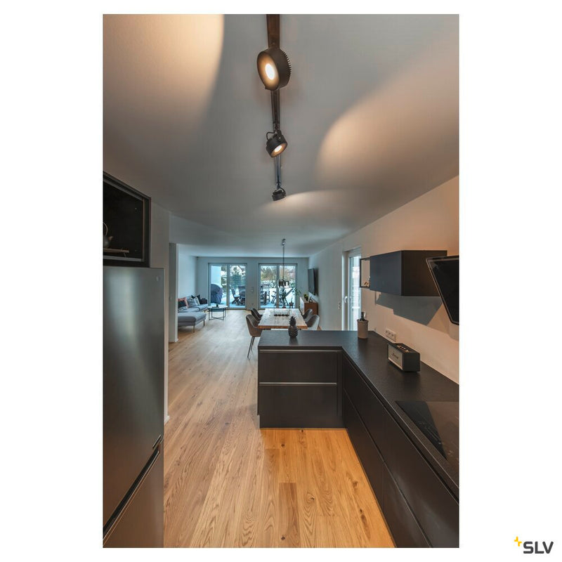 KALU TRACK, spot for 240V 3-phase track, LED, 3000K, round, black, incl. 3-phase adapter