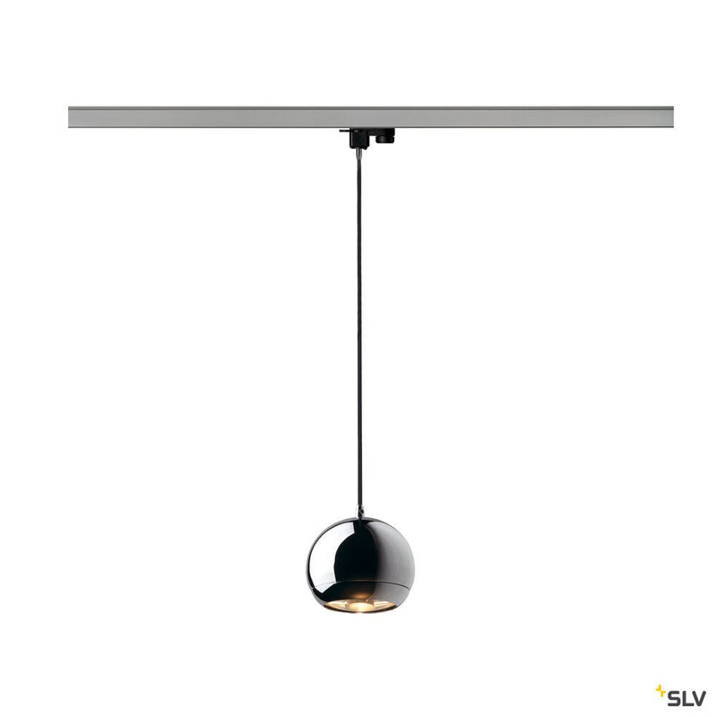 LIGHT EYE, pendant for high-voltage 3-phase track, QPAR111, chrome, max. 75W, incl. 3-phase adapter
