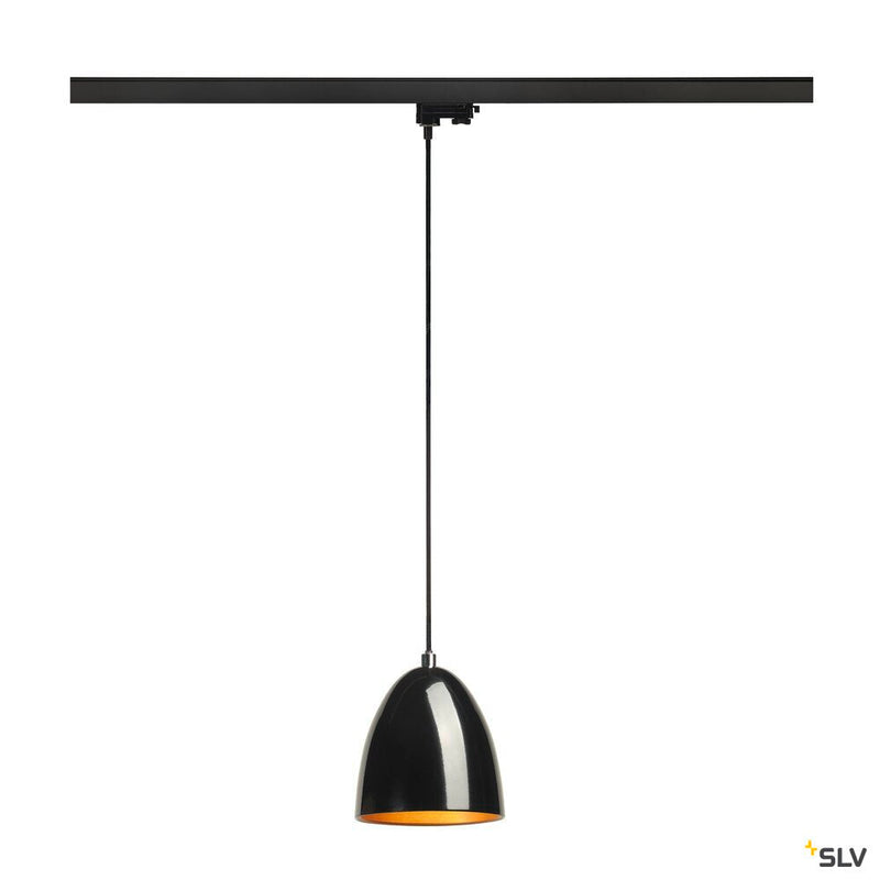 PARA CONE 14, pendant for 240V 3-phase track, QPAR51, round, black/gold, Ø 13.3 cm, incl. 3-phase adapter, black