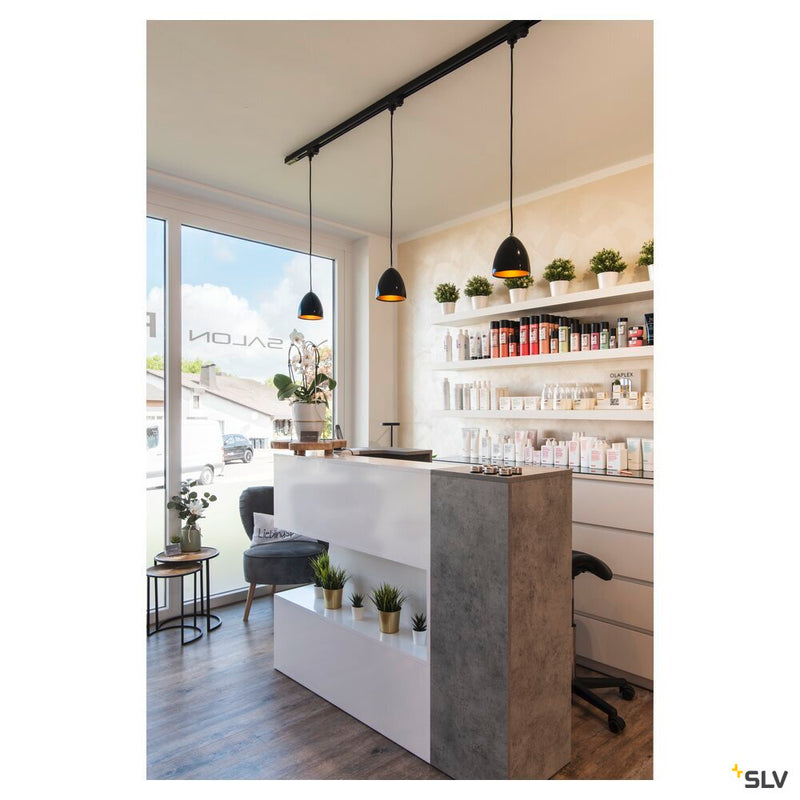 PARA CONE 14, pendant for 240V 3-phase track, QPAR51, round, black/gold, Ø 13.3 cm, incl. 3-phase adapter, black