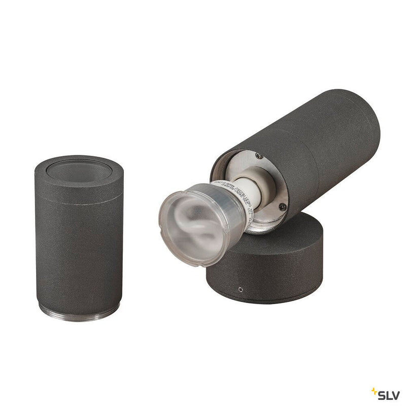 ASTINA, outdoor wall light, TCR50-SE, IP44, round, up/down, anthracite, max. 44W