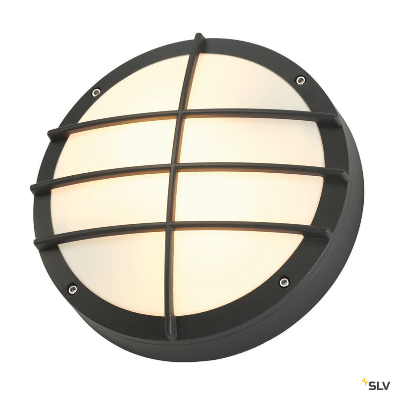 BULAN GRID, outdoor wall and ceiling light, A60, IP55, round, anthracite, max. 50W, PC cover