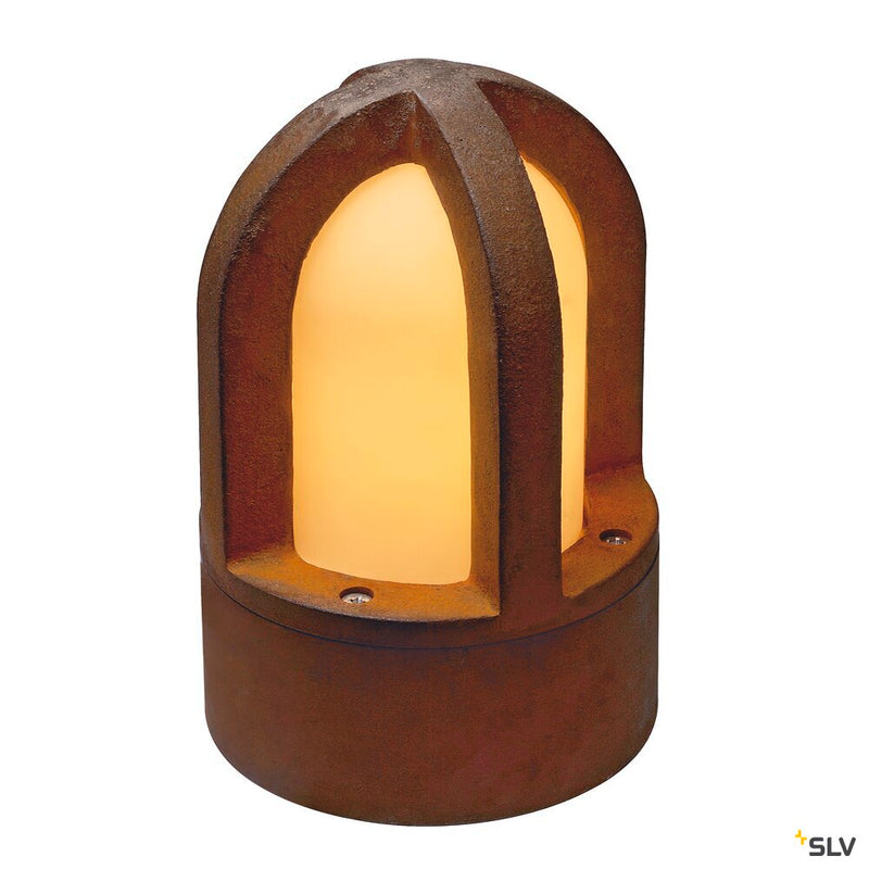 RUSTY CONE, outdoor floor stand, C35, round, rusted steel, Ø/H 15/24 cm, max. 40W, IP54