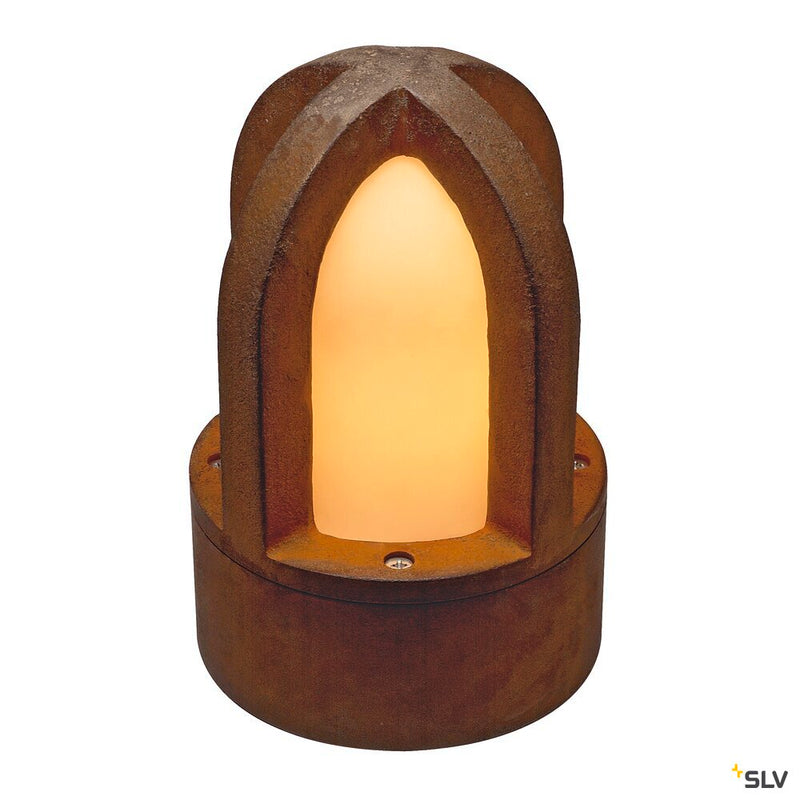 RUSTY CONE, outdoor floor stand, C35, round, rusted steel, Ø/H 15/24 cm, max. 40W, IP54