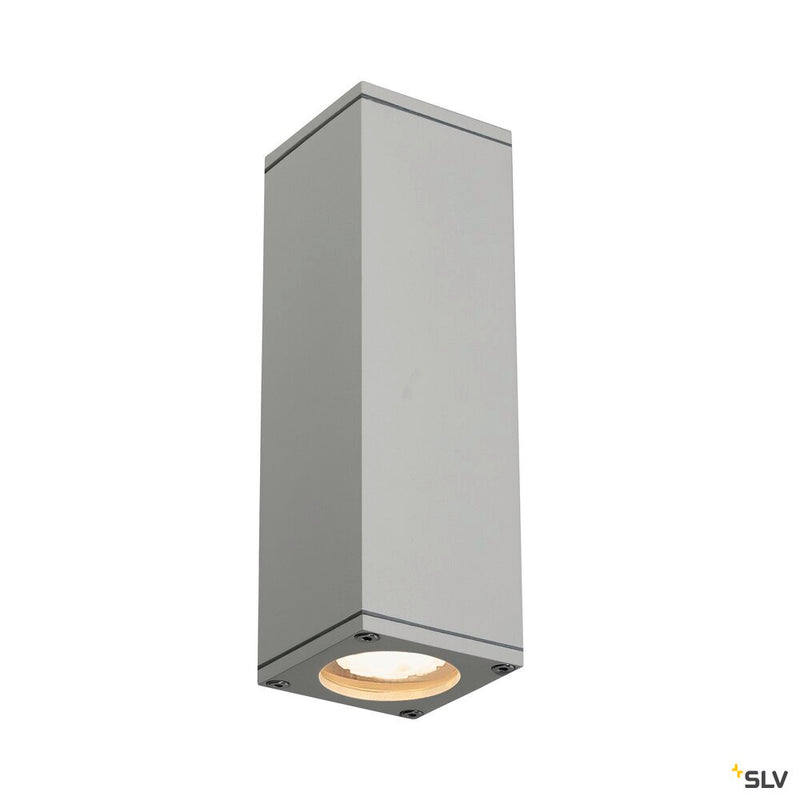 THEO, outdoor wall light, QPAR51, IP44, square, up/down, silver-grey, max. 70W