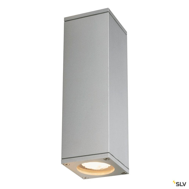 THEO, outdoor wall light, QPAR51, IP44, square, up/down, silver-grey, max. 70W