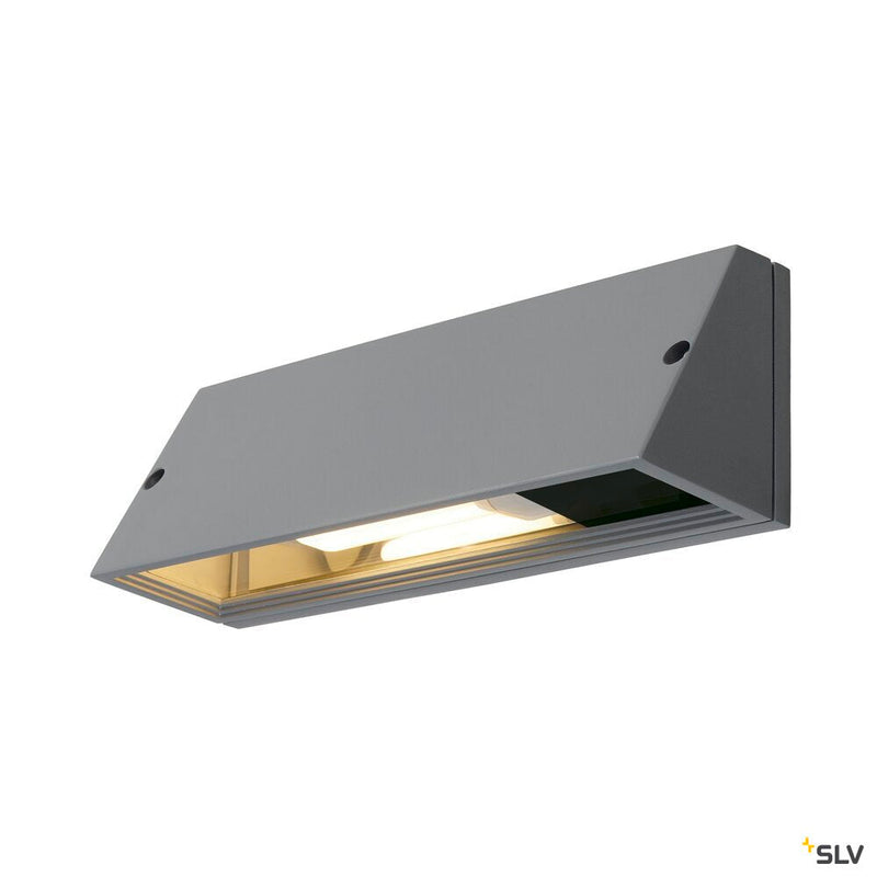 PEMA, outdoor wall light, TC-(D,H,T,Q)SE, IP44, rectangular, silver-grey, max. 15W