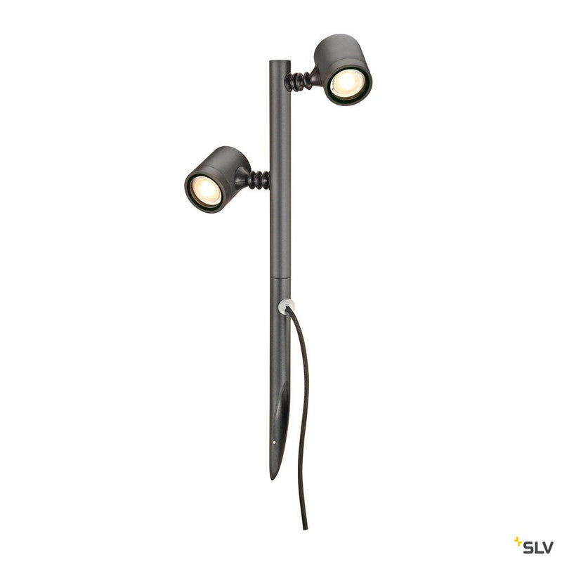 MYRA 2 , outdoor spike luminaire, double-headed, LED GU10 51mm, IP44, anthracite, 18 W