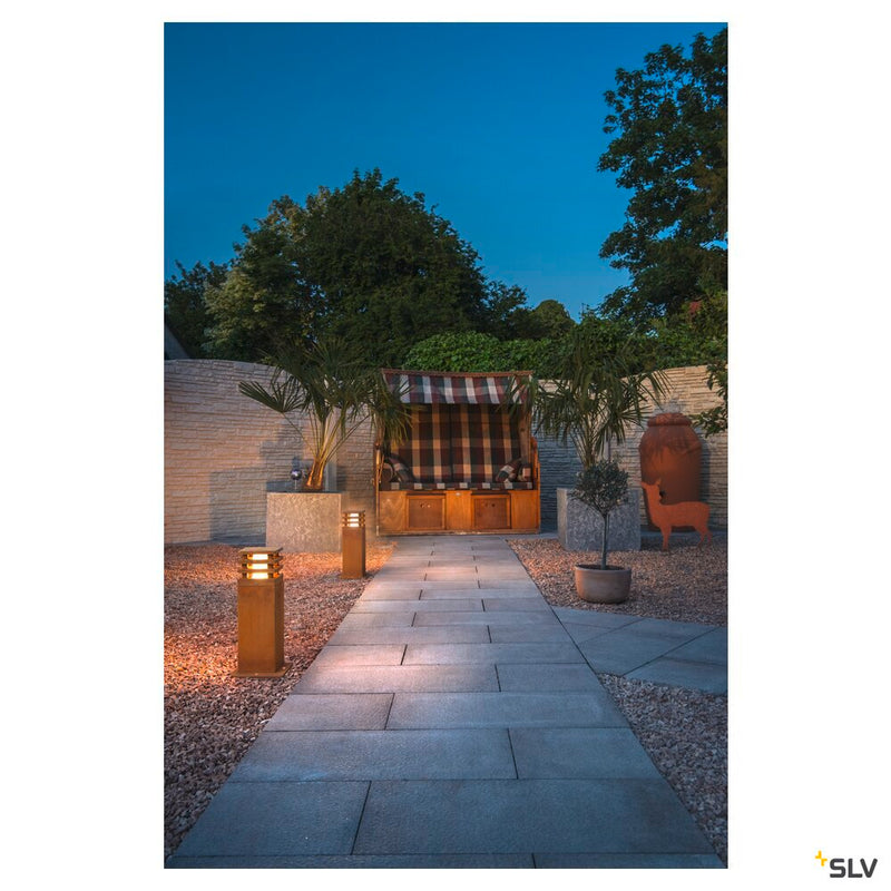 RUSTY SQUARE 40, outdoor floor stand, LED, 3000K, square, rusted steel, L/W/H 12/12/40