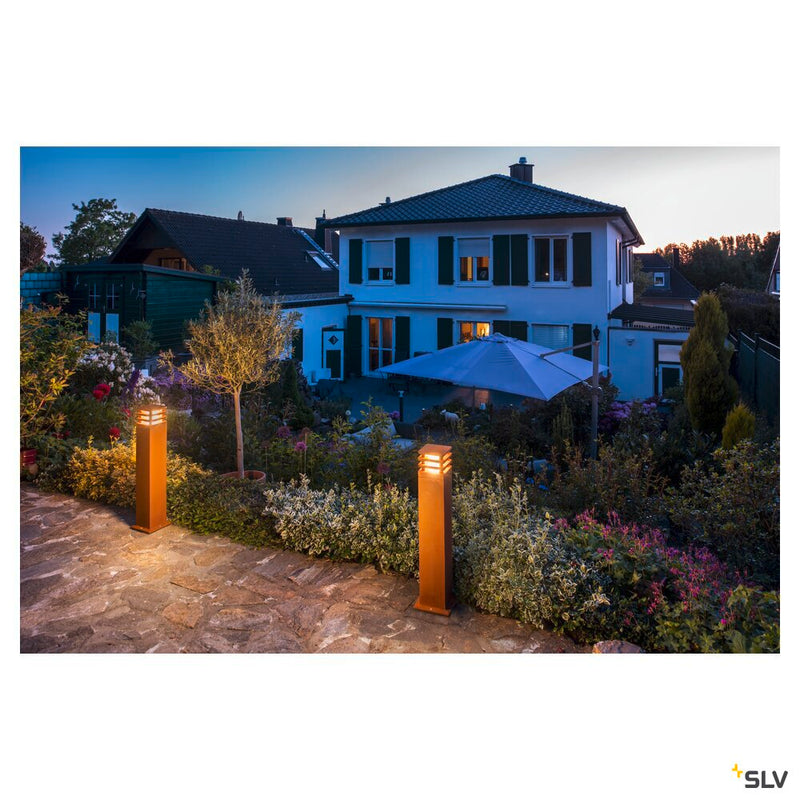 RUSTY SQUARE 70, outdoor floor stand, LED, 3000K, square, rusted steel, L/W/H 12/12/71