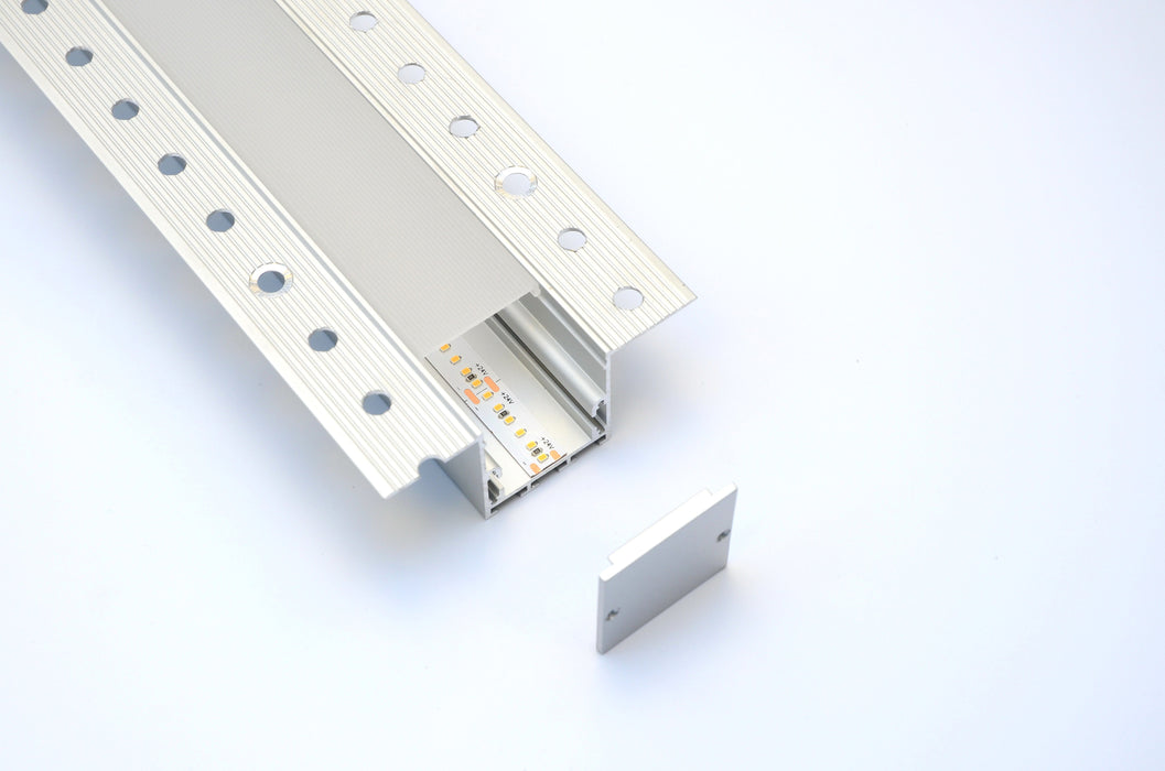 Modular plasterboard mounted aluminium profile SET (profile, diffuser, endcaps )  2m.