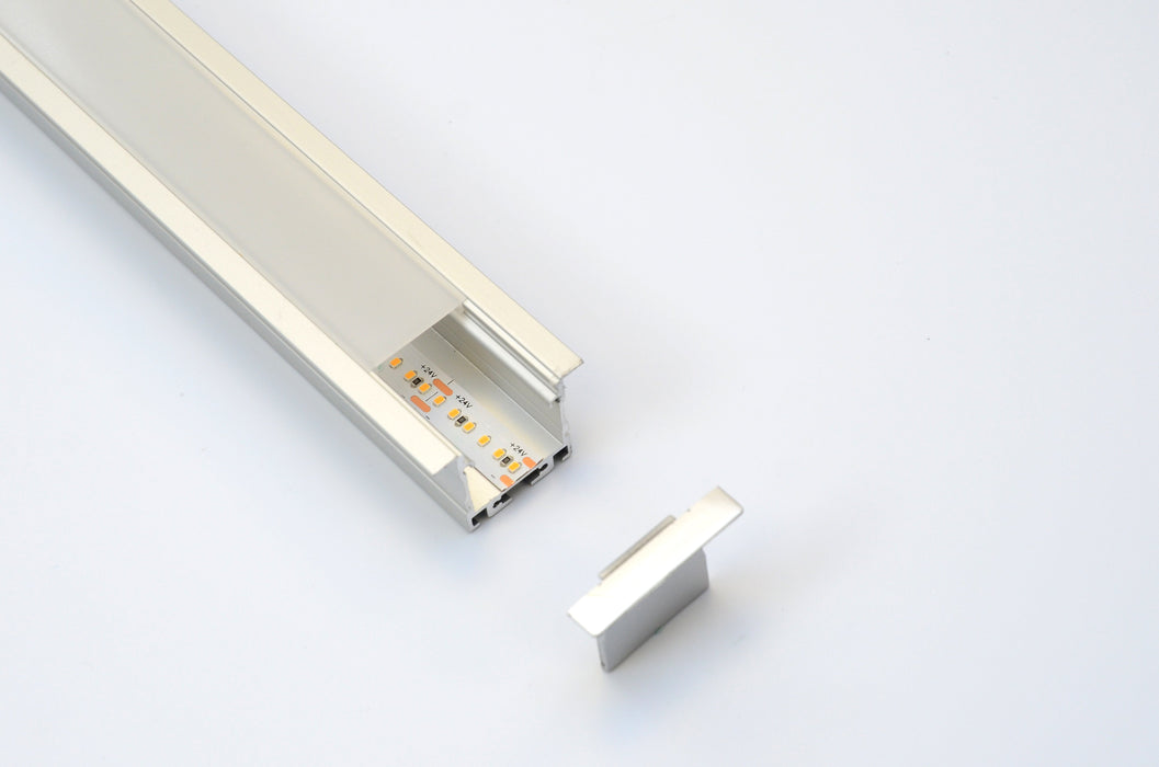 Modular aluminium profile recessed SET (profile, diffuser, endcaps )  1m.