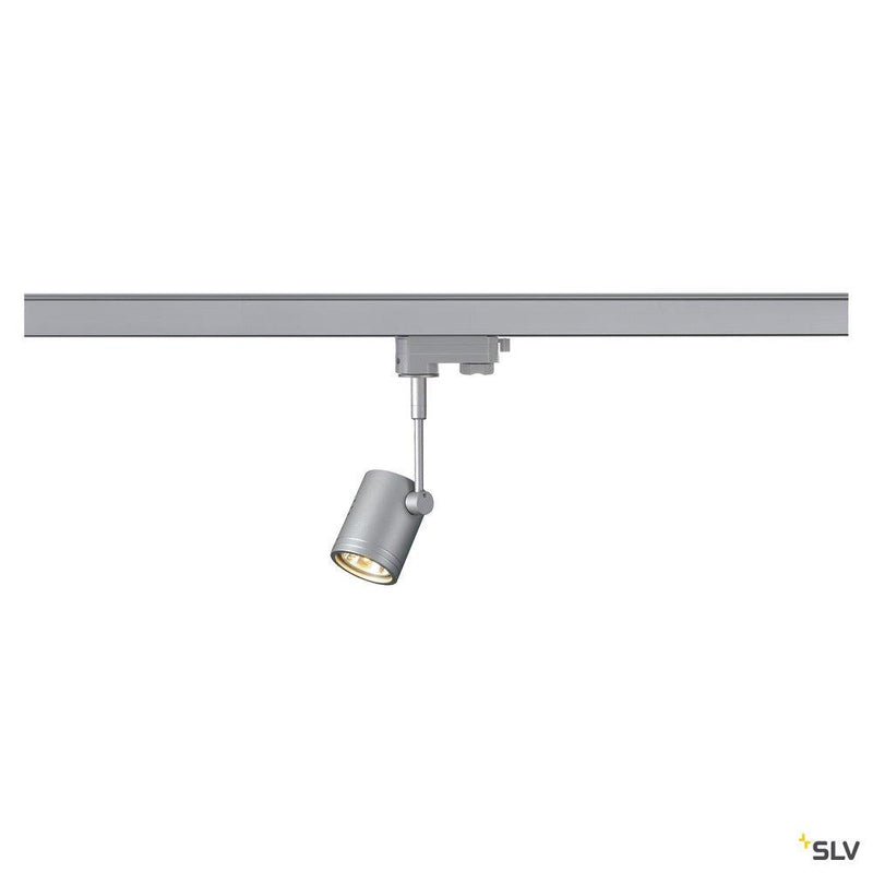 BIMA 1, spot for 240V 3-phase track, single-headed, QPAR51,round, silver-grey max. 50W, incl. 3-phase adapter