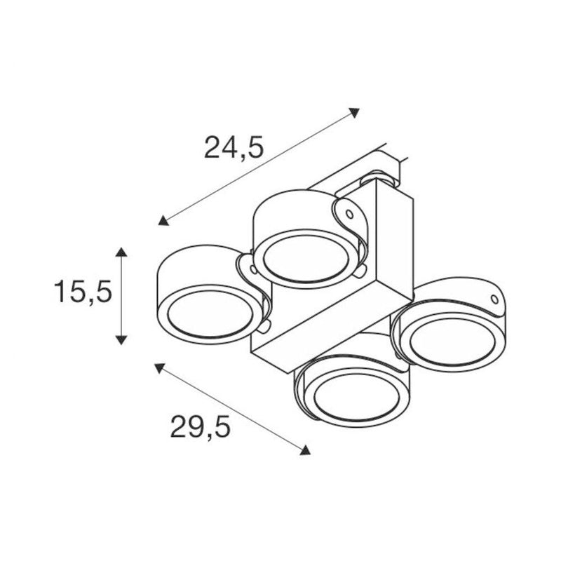 TEC KALU quad white/black 24° 3000K, incl. 3-circuit adapter