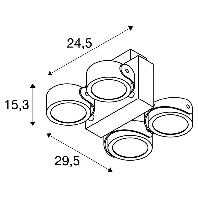TEC KALU CW, LED Indoor surface-mounted wall and ceiling light, quad white/black 60° 3000K