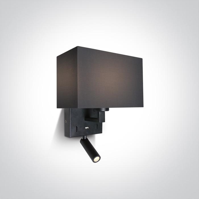 BLACK WALL LIGHT LED 3W WW + 12W E27 230v IP20 USB port.