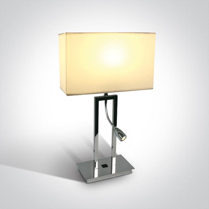 CHROME TABLE LAMP LED 3W + 40W E27 WHITE SHADE 230v.