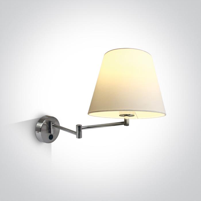 BRUSHED CHROME WALL LIGHT 40W E27 WHITE SHADE.