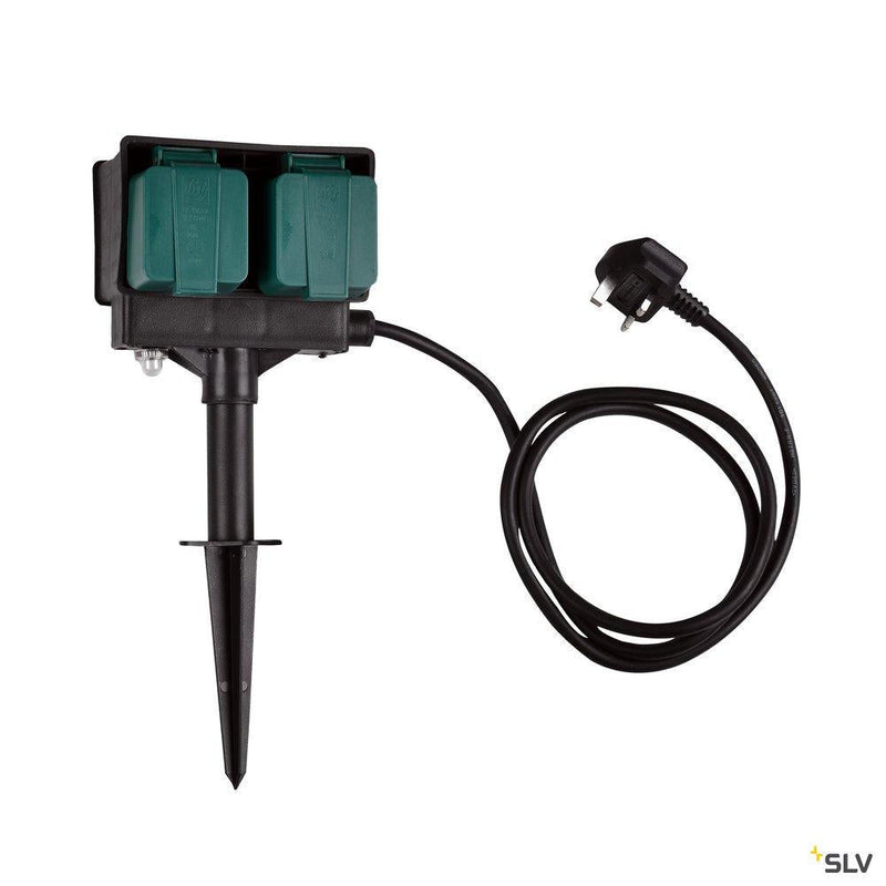 [Discontinued] 4 socket garden outlet, black, UK version, 1,5m cable, IP44