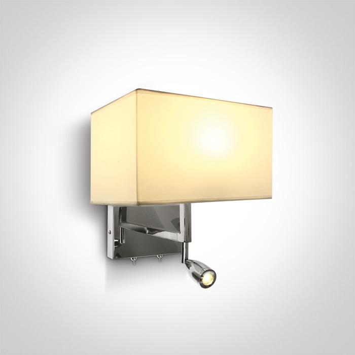 CHROME WALL LIGHT LED 3W WW + 40W E27 WHITE SHADE 230v.