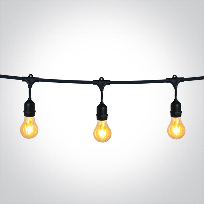 BLACK STRING LIGHTS IP44 8,5m 15x E27 60w.