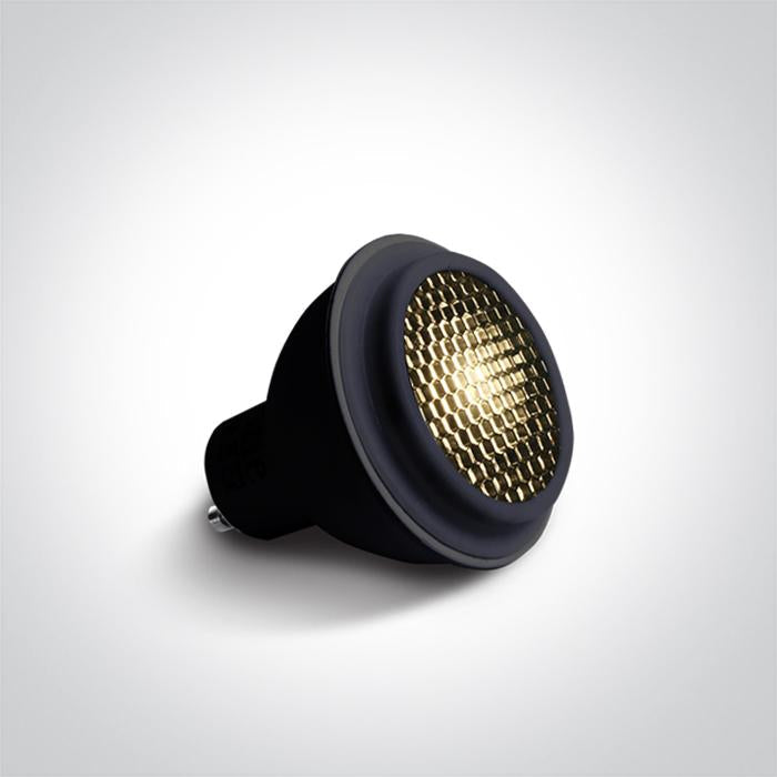 BLACK COB LED 6W WW GU10 HONEYCOMB 60deg 230v.