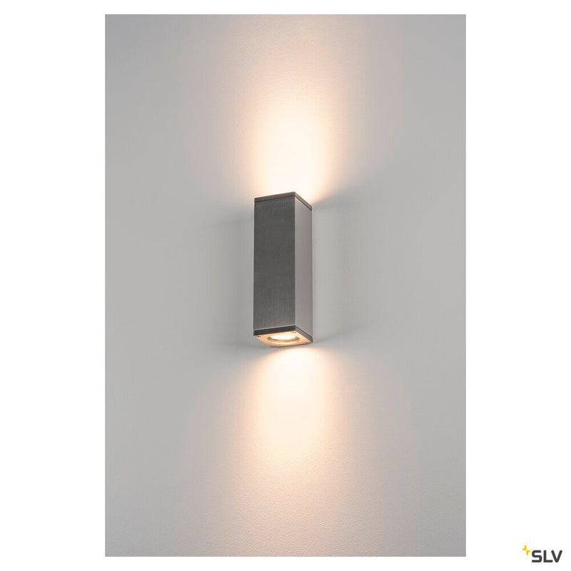 THEO UP/DOWN, QPAR51, outdoor wall light, natural aluminium, max. 2x50W, IP44