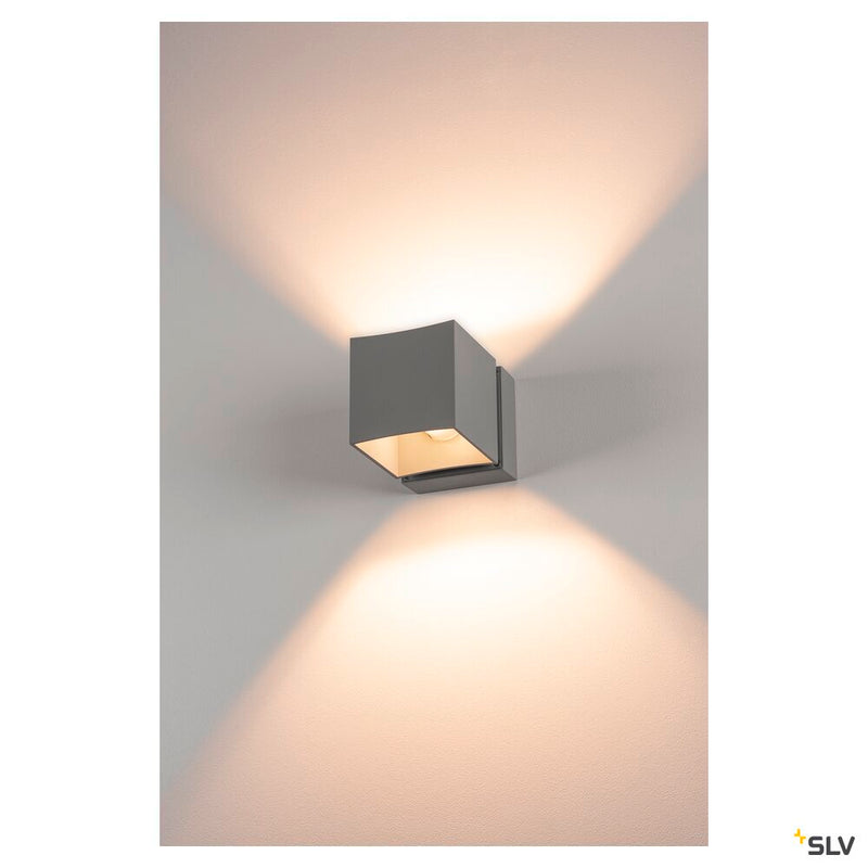 SQUARE TURN, QT14, outdoor wall light, silver-grey, max. 42W, IP44
