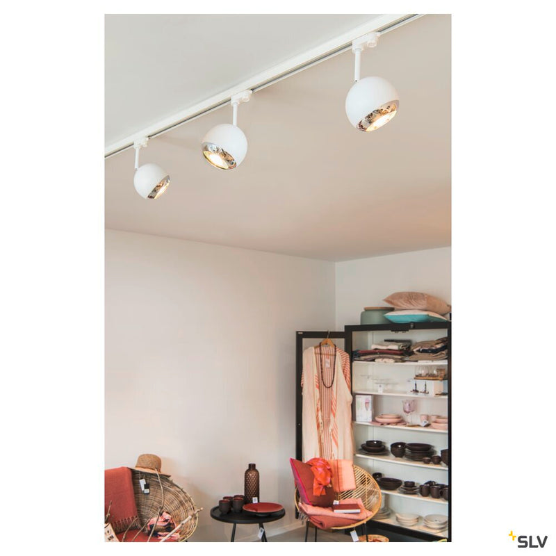 LIGHT EYE 150, spot for 3-circuit high-voltage track, QPAR111, white/chrome, max. 75W, incl. 3-circuit adapter