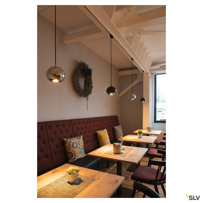 LIGHT EYE, pendant for high-voltage 3-phase track, QPAR111, chrome, max. 75W, incl. 3-phase adapter