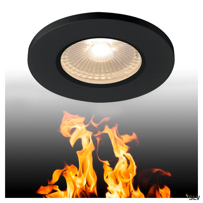KAMUELA, fire protection recessed ceiling light, LED, 3000K, black, 38°, dimmable, IP65