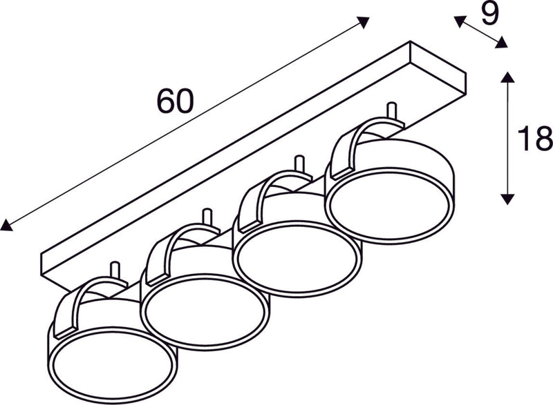 KALU CW, indoor surface-mounted wall and ceiling light, quad, QPAR111 black 4x75W