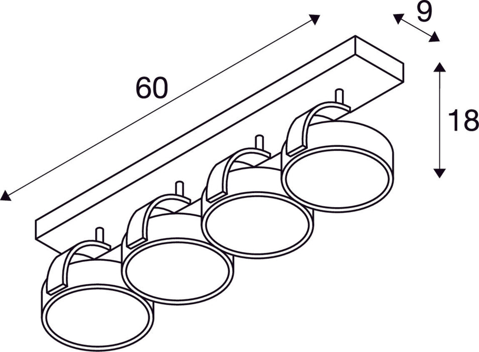 KALU CW, indoor surface-mounted wall and ceiling light, quad, QPAR111 black 4x75W