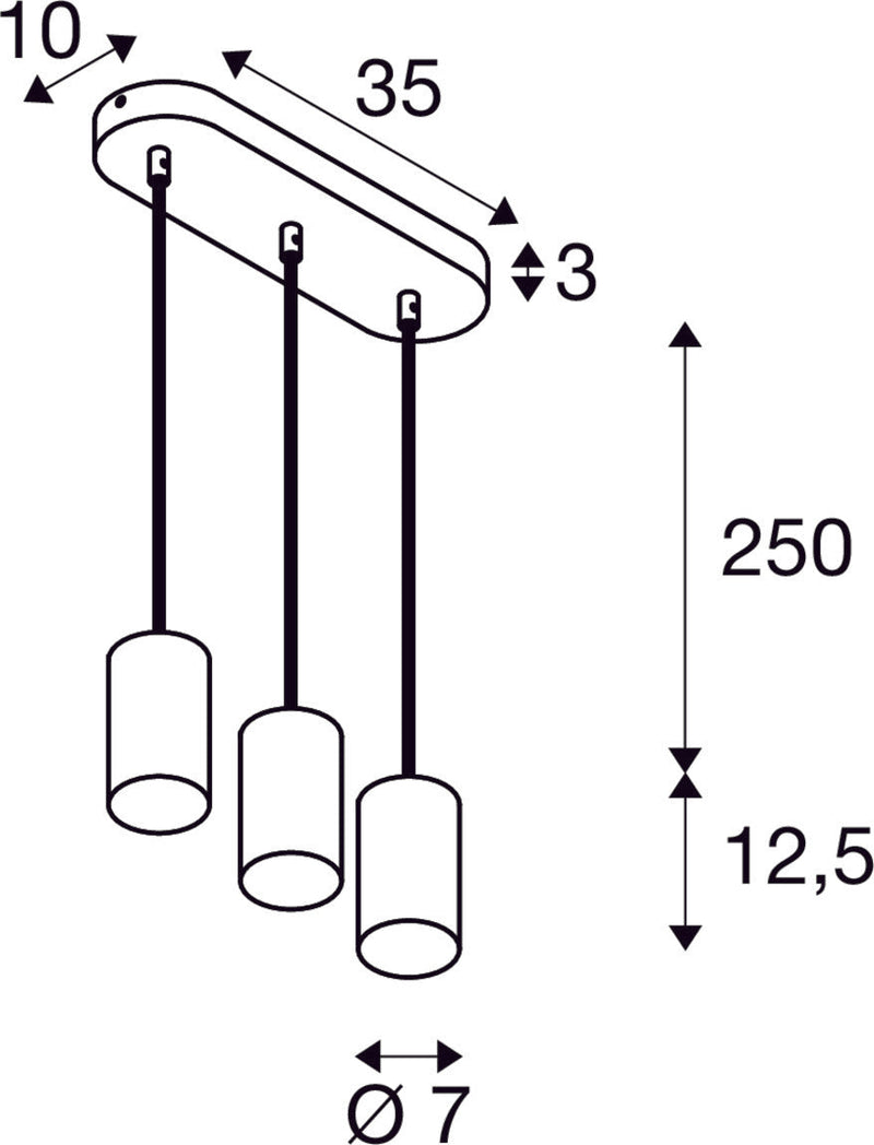 ASTO TUBE, pendant light, GU10, pendant length 250 cm, 3x max. 10 W, white