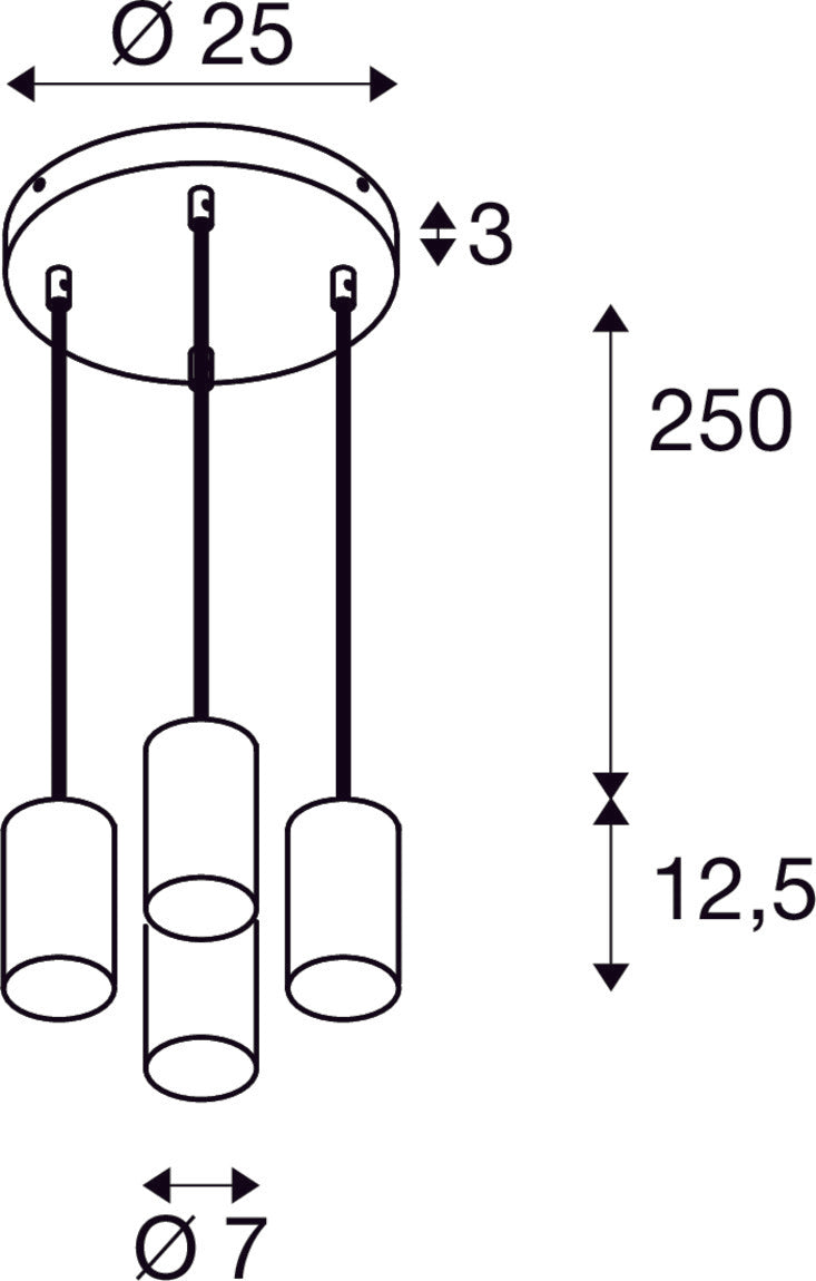 ASTO TUBE, pendant light, GU10, pendant length 250 cm, 4x max. 10 W, black