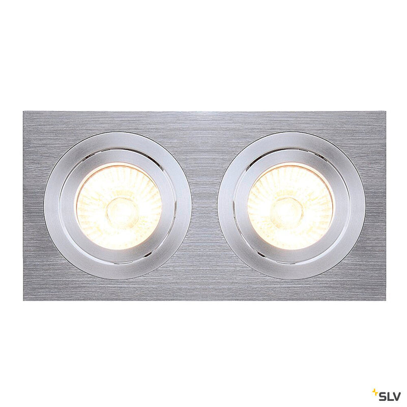 NEW TRIA 2, recessed fitting, double-headed, QPAR51, rectangular, brushed aluminium, max. 100W, incl. clip springs