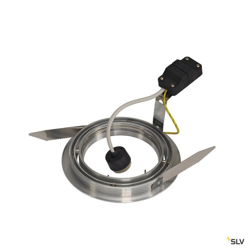 NEW TRIA 1 recessed fitting, single-headed, QPAR111, round, brushed aluminium, max. 75W, incl. leaf springs
