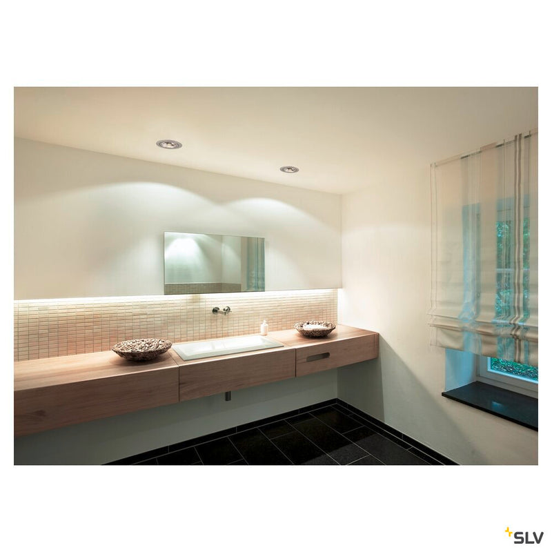 NEW TRIA 1 recessed fitting, single-headed, QPAR111, round, brushed aluminium, max. 75W, incl. leaf springs