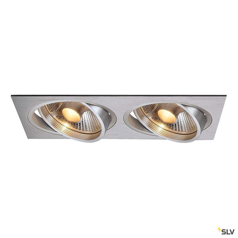 NEW TRIA 2 recessed fitting, double-headed, QPAR111, rectangular, brushed aluminium, max. 150W, incl. clip springs