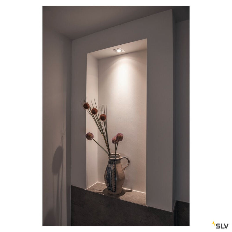 NEW TRIA 1 recessed fitting, single-headed, QPAR51, square, brushed aluminium, max. 50W, incl. leaf springs