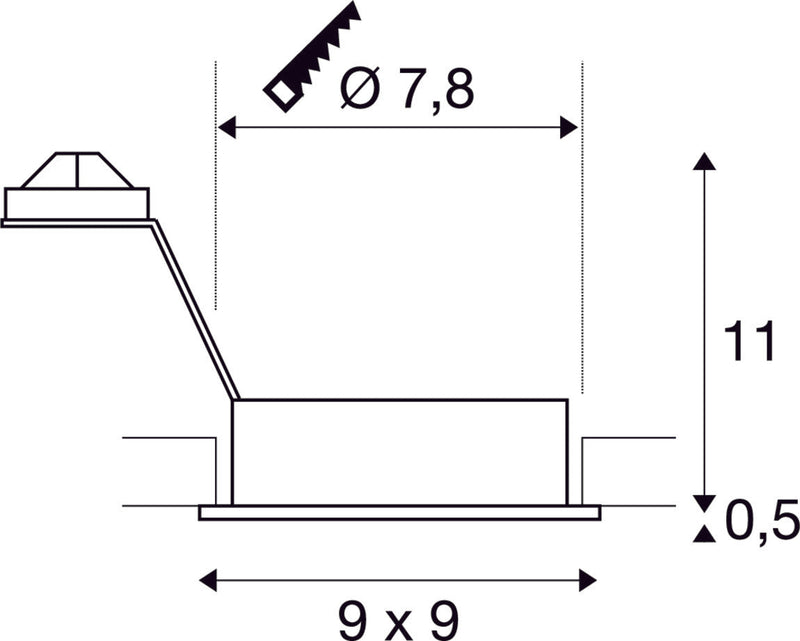 NEW TRIA 1 recessed fitting, single-headed, QPAR51, square, brushed aluminium, max. 50W, incl. leaf springs