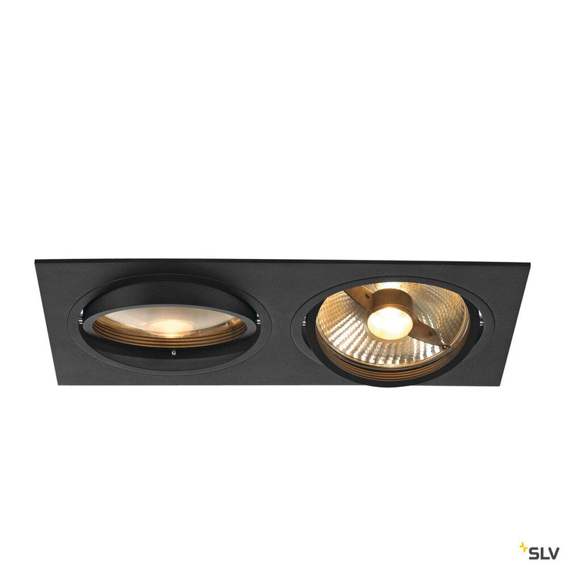 NEW TRIA 2 recessed fitting, double-headed, QPAR111, rectangular, matt black, max. 150W, incl. clip springs
