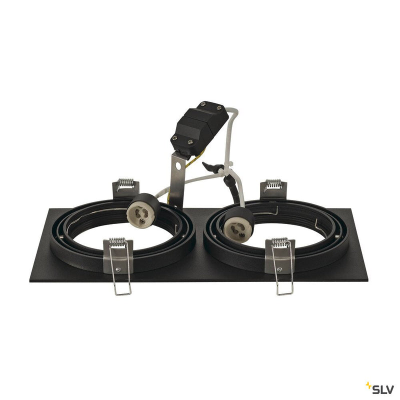 NEW TRIA 2 recessed fitting, double-headed, QPAR111, rectangular, matt black, max. 150W, incl. clip springs