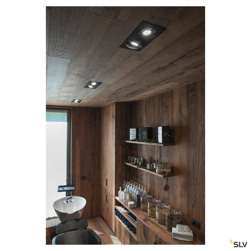 NEW TRIA 2 recessed fitting, double-headed, QPAR111, rectangular, matt black, max. 150W, incl. clip springs