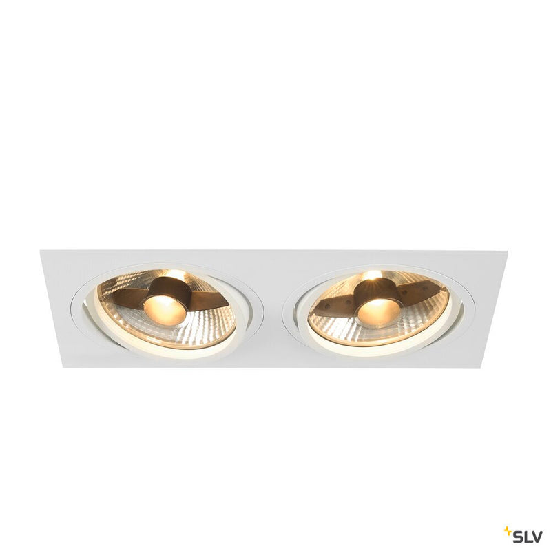 NEW TRIA 2 recessed fitting, double-headed, QPAR111, rectangular, matt white, max. 150W, incl. clip springs