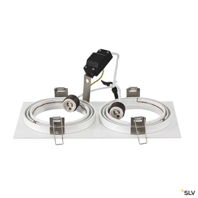 NEW TRIA 2 recessed fitting, double-headed, QPAR111, rectangular, matt white, max. 150W, incl. clip springs