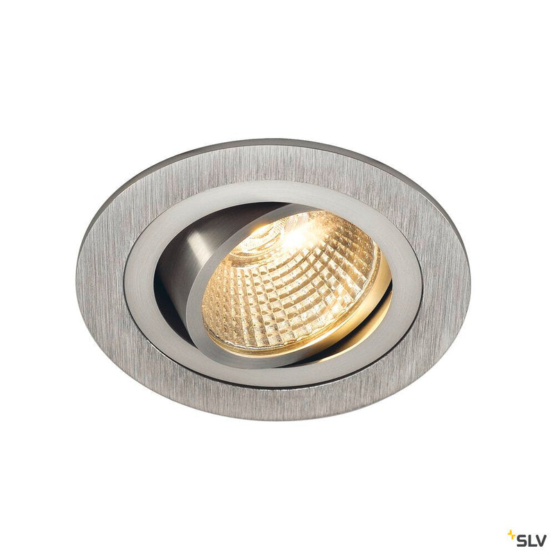 NEW TRIA 1 SET recessed fitting, single-headed LED, 2700K, round, brushed aluminium, 38°, 9.1W, incl. driver, clip springs