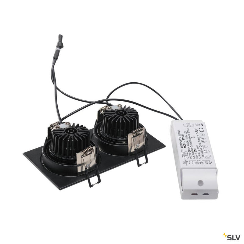 NEW TRIA 2 SET recessed fitting, double-headed LED, 2700K, rectangular, matt black, 38°, 15W, incl. driver, clip springs