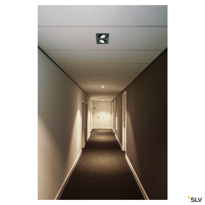 NEW TRIA 2 SET recessed fitting, double-headed LED, 2700K, rectangular, matt black, 38°, 15W, incl. driver, clip springs